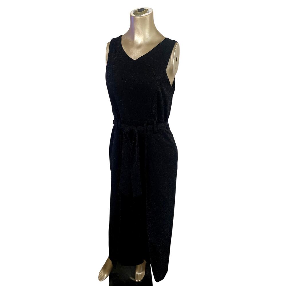 Vintage Addison Evenings Black Metallic Shimmer Sleeveless Jumpsuit Size 8